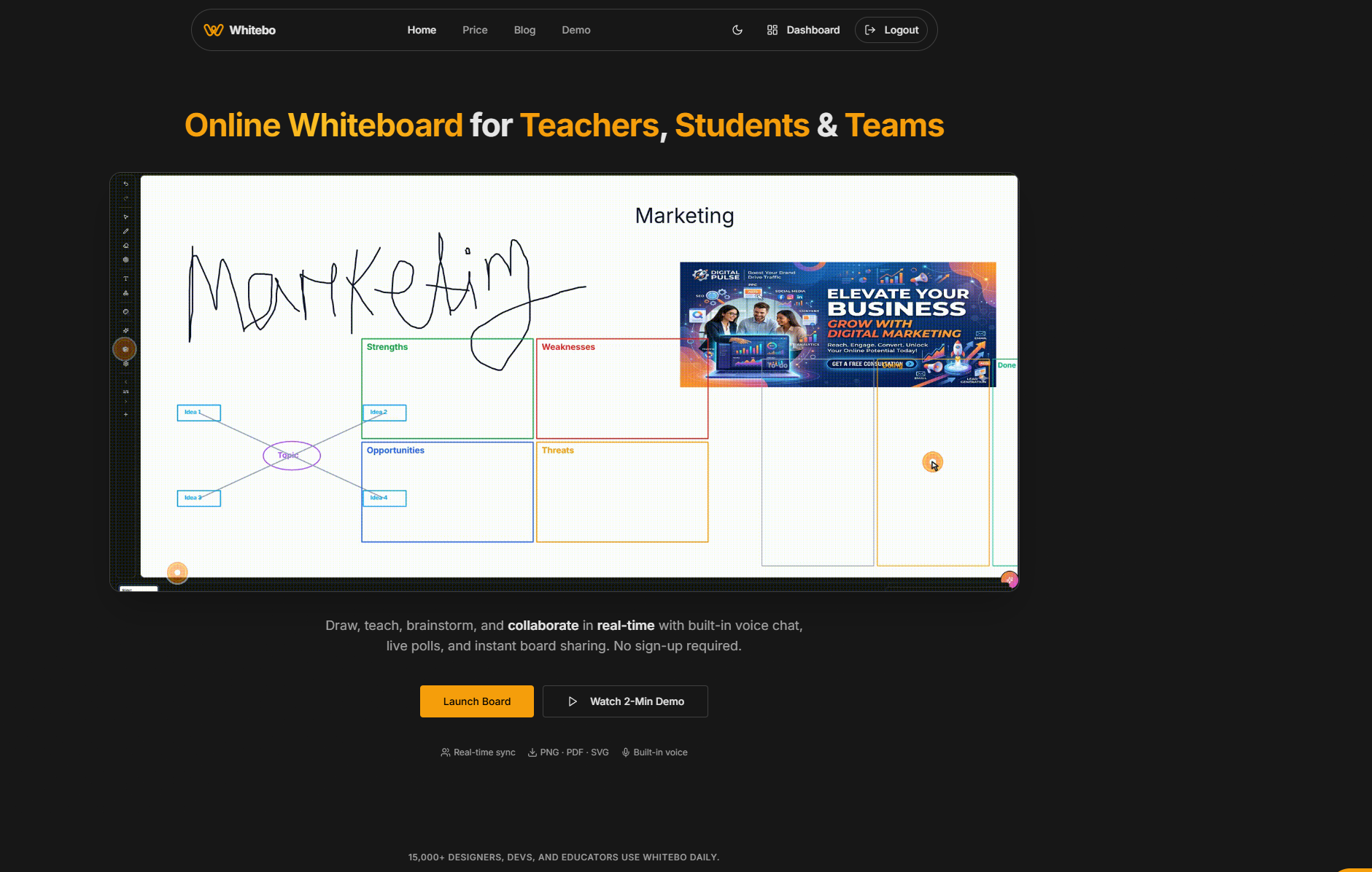 Whitebo.com — Online Whiteboard & Blackboard Service
